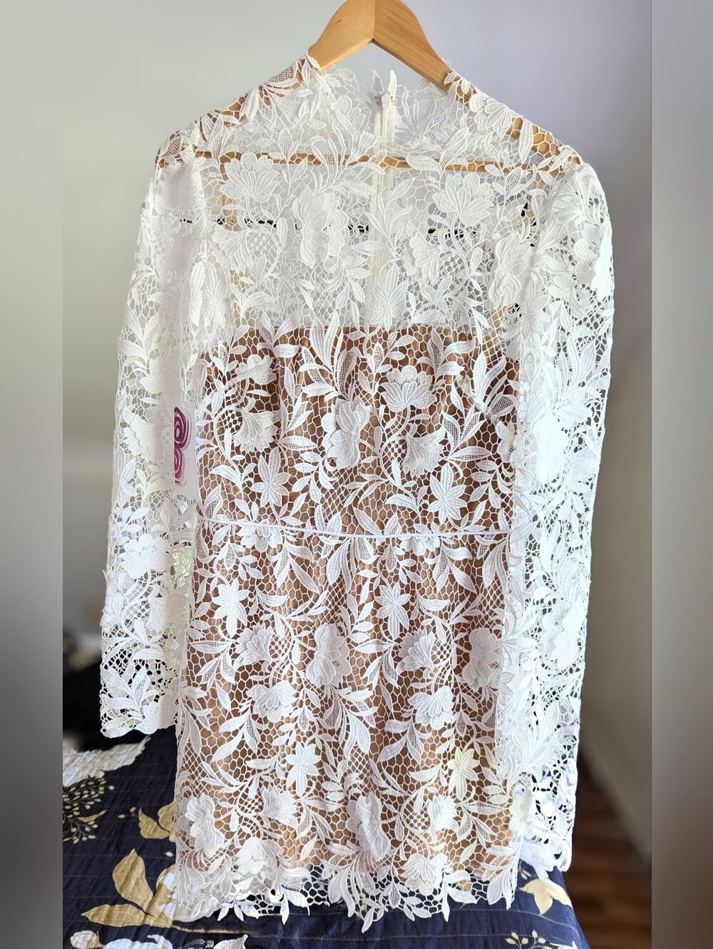 BRAND NEW! Jenny Yoo White Floral Lace Long-Sleeve Tunic/Rehearsal Dinner Dress
